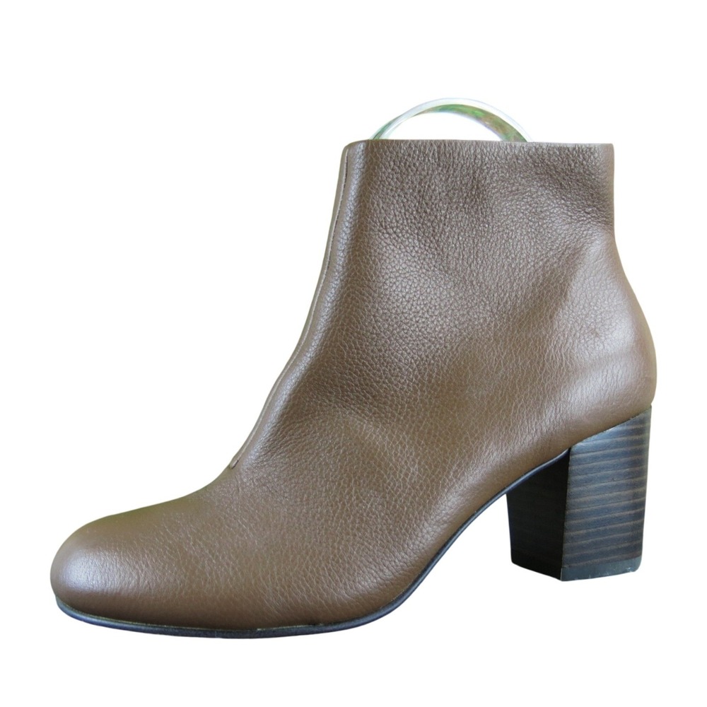 Sole Society Women's 7.5M Brown Leather Ankle Boots Block Heel Zip Up